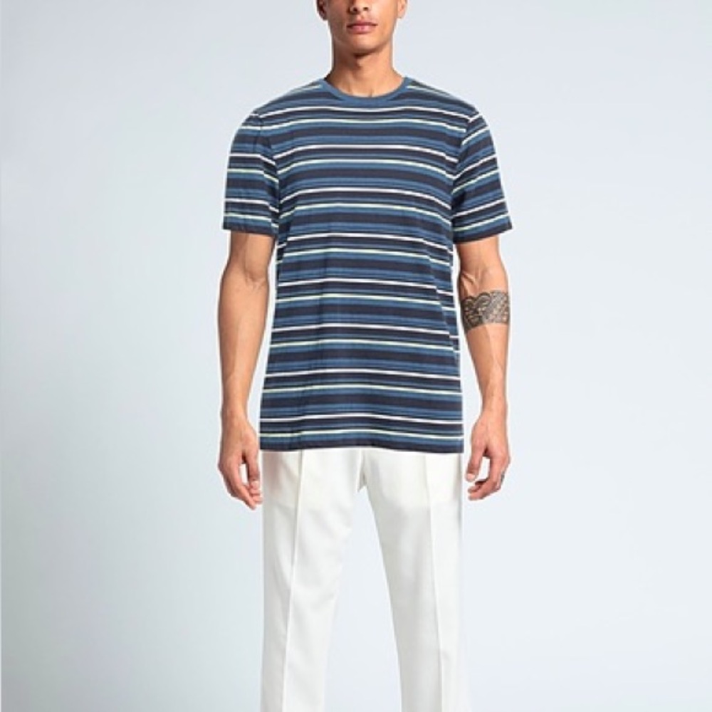 A.P.C. Men's Maxine Slate Blue Striped Crew Neck short sleeve tee shirt XL